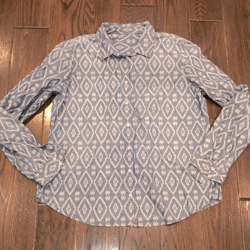 Boho denim chambray button down shirt size XLarge Aztec print